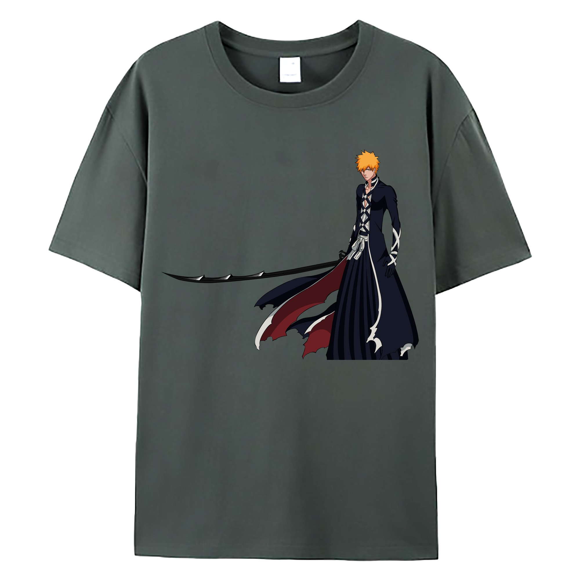 （画像用） ブリーチ 黒崎一護（くろさき いちご）BLEACH Kurosaki Ichigo 綿100％ メンズ半袖Tシャツ｜肌触りやわらか＆通気性